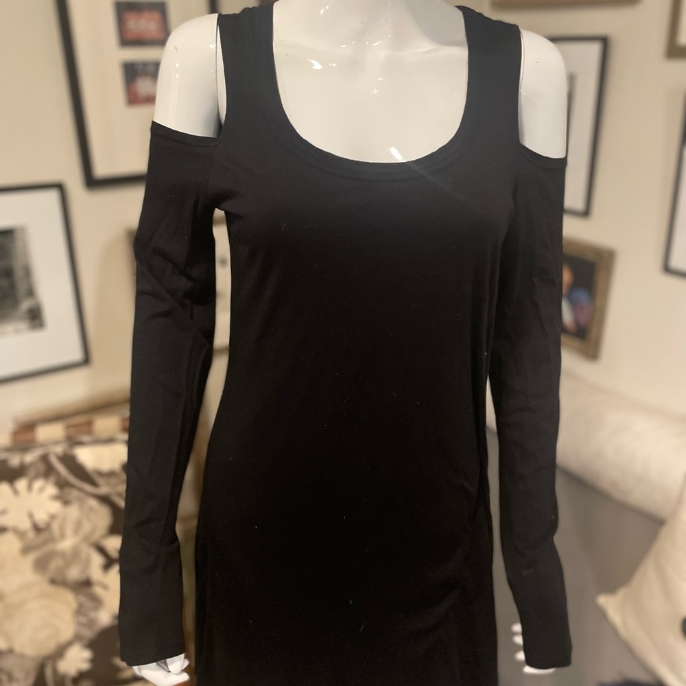 Splendid Black Shoulder Cutout Long Sleeve Dress